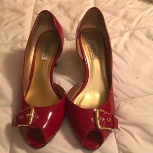 Red Patent Alfani Kitten Peep Toe Heels